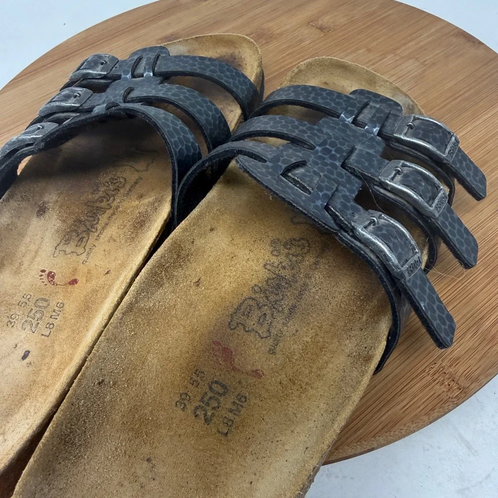 Birki's Birkenstock Xenia Gray Snakeprint Sandals Comfort Boho Womens 39 US 8